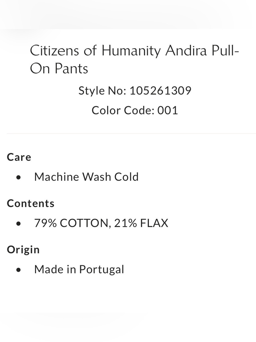 NWT Citizens of Humanity Andira Pull-On Pants Charcoal size Small - Picture 6 of 6
